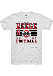 Arvell Reese Rally Mens White Ohio State Buckeyes NIL Striped Player T Shirt