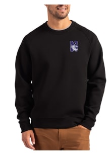 Mens Northwestern Wildcats Black Cutter and Buck Roam Crew Sweatshirt