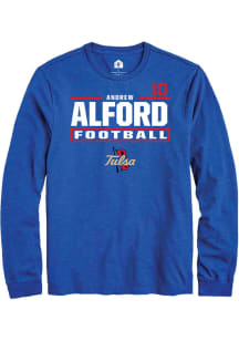 Andrew Alford Mens Blue Tulsa Golden Hurricane NIL Stacked Box Long Sleeve Player T Shirt
