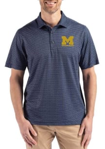 Mens Michigan Wolverines Blue Cutter and Buck Letterwinners M Club Pike Shadow Check Short Sleeve..