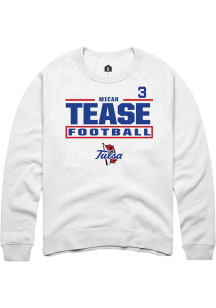 Micah Tease Rally Mens White Tulsa Golden Hurricane NIL Stacked Box Player Crew
