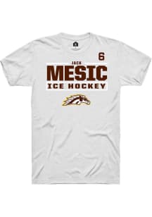 Jack Mesic Rally Mens White Western Michigan Broncos NIL Stacked Box Player T Shirt