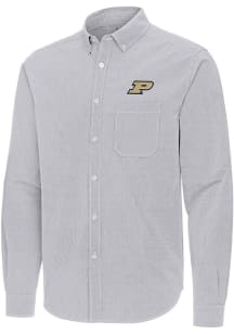 Mens Purdue Boilermakers Ash Antigua Porter Long Sleeve Dress Shirt