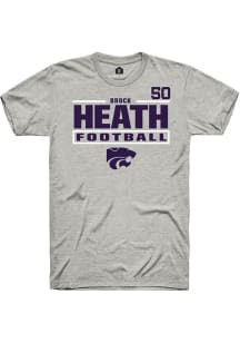 Brock Heath Rally Mens Ash K-State Wildcats NIL Stacked Box Player T Shirt