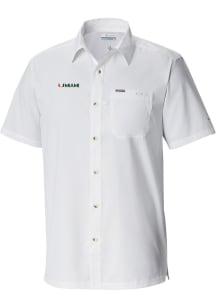 Columbia Miami Hurricanes Mens White Heat Seal Slack Tide Camp Short Sleeve Dress Shirt