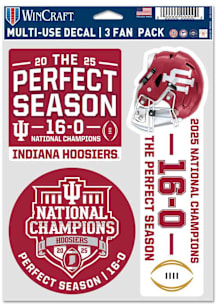 Indiana Hoosiers 3 Pack 2025 Football Perfect Season Nat Champ Auto Decal - Crimson