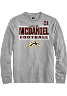 Earnest McDaniel Western Michigan Broncos Grey Football NIL Stacked Box Long Sleeve Player T Shirt