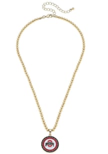 Pave Disc Ohio State Buckeyes Womens Necklace - Red