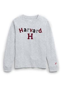 Harvard Crimson Youth Grey Wavy Wordmark Long Sleeve T-Shirt