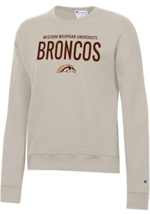 Womens Western Michigan Broncos White Champion School Mascot Logo Powerblend Crew Sweatshirt