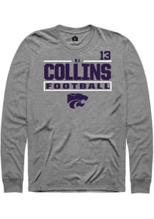 RJ Collins Mens Graphite K-State Wildcats NIL Stacked Box Long Sleeve Player T Shirt