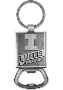 Illinois Fighting Illini Double Sided Pewter Bottle Opener Keychain - Grey