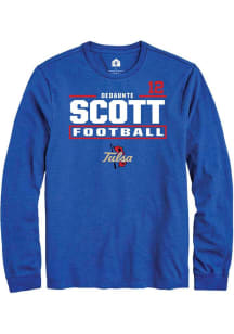 Dedaunte Scott Mens Blue Tulsa Golden Hurricane NIL Stacked Box Long Sleeve Player T Shirt