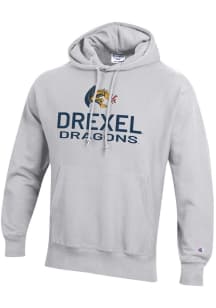 Mens Drexel Dragons Ash Champion Stacked Reverse Weave Hooded Sweatshirt