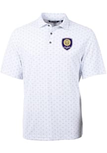 Cutter and Buck Orlando City SC Mens White Virtue Eco Pique Tile Short Sleeve Polo