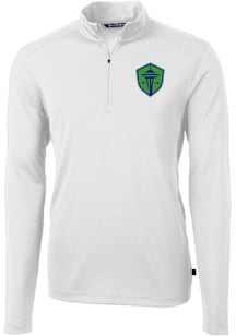 Cutter and Buck Seattle Sounders FC Mens White Virtue Eco Pique Long Sleeve Qtr Zip Pullover