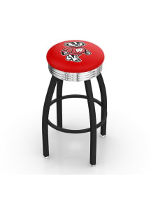 Black Wisconsin Badgers Mascot 3 Ring Chrome Seat Pub Stool