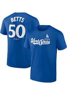 Mookie Betts Los Angeles Dodgers Blue 2025 World Series Participant Short Sleeve Player T Shirt