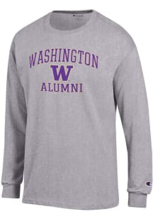 Mens Washington Huskies Grey Champion Logo Alumni Jersey Tee