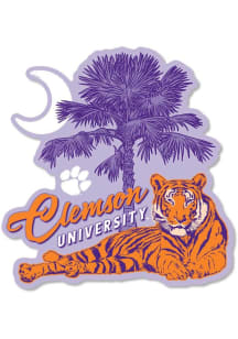 Clemson Tigers 3.5in Sitting Tiger/Palmetto Tree Rugged Stickers - Orange