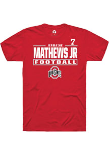 Jermaine Mathews Jr Rally Mens Red Ohio State Buckeyes NIL Stacked Box Player T Shirt