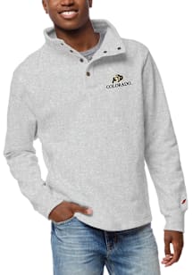 Colorado Buffaloes Mens Ash Team Logo Snap Up Long Sleeve Crew Sweatshirt