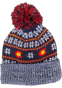 Colorado Navy Blue Carousel Cuff Pom Beanie Mens Knit Hat