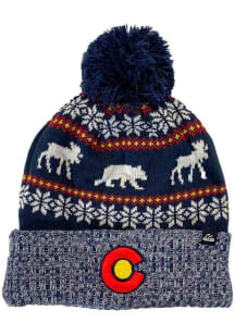 Colorado Navy Blue Neature Walk Cuff Pom Beanie Mens Knit Hat