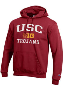 Mens USC Trojans Red Champion Big Ten Powerblend Hooded Sweatshirt