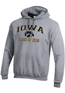 Mens Iowa Hawkeyes Grey Champion Font Class of 2028 Powerblend Hooded Sweatshirt