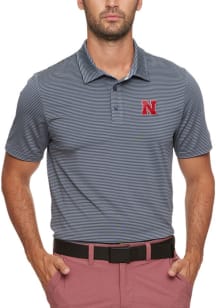 Mens Charcoal Nebraska Cornhuskers Naples Striped Performance Short Sleeve Polo Shirt