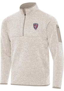 Antigua Indy Eleven Mens Oatmeal Fortune Long Sleeve Qtr Zip Pullover