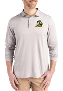 Mens Oregon Ducks Grey Cutter and Buck Coastline Long Sleeve Polo Shirt