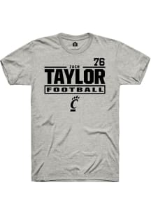 Zach Taylor Rally Mens Ash Cincinnati Bearcats NIL Stacked Box Player T Shirt