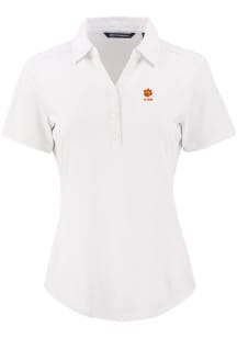 Cutter and Buck Clemson Tigers Womens White Alumni Forge Eco Polo Short Sleeve Polo Shirt