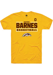 Sharod Barnes Rally Mens Gold Western Michigan Broncos NIL Stacked Box Player T Shirt