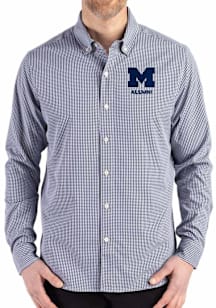 Cutter and Buck Michigan Wolverines Mens Navy Blue Alumni Gingham LS Woven Long Sleeve Dress Shirt