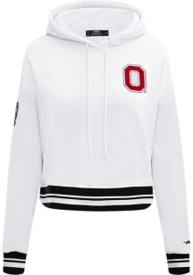 Pro Standard Ohio State Buckeyes Womens White Fleece Crop Hooded Sweatshirt
