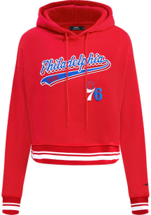 Pro Standard Philadelphia 76ers Womens Red Script Tail Hooded Sweatshirt