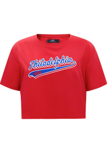 Pro Standard Philadelphia 76ers Womens Red Script Tail Short Sleeve T-Shirt