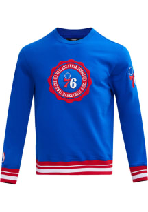 Pro Standard Philadelphia 76ers Mens Blue Crest Emblem Long Sleeve Fashion Sweatshirt