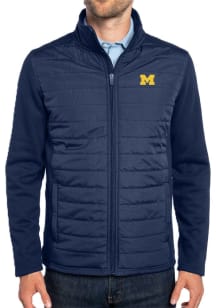 Mens Navy Blue Michigan Wolverines Hybrid Puffer Medium Weight Jacket