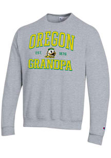 Champion Oregon Ducks Mens Grey Est. Date Grandpa Powerblend Long Sleeve Crew Sweatshirt