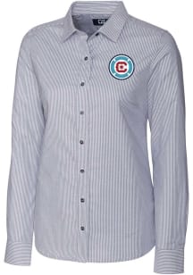 Cutter and Buck Chicago Fire Womens Stretch Oxford Stripe Long Sleeve Charcoal Dress Shirt