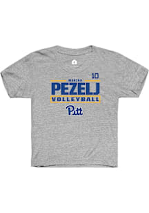 Marina Pezelj Youth Grey Pitt Panthers NIL Stacked Box Short Sleeve Player T-Shirt