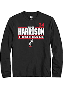 Myles Harrison Cincinnati Bearcats Black Football NIL Stacked Box Long Sleeve Player T Shirt