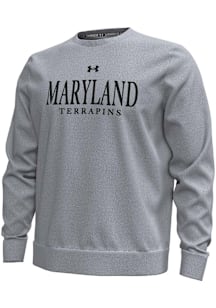 Under Armour Maryland Terrapins Mens Grey Unstoppable Fleece Crew Long Sleeve Crew Sweatshirt