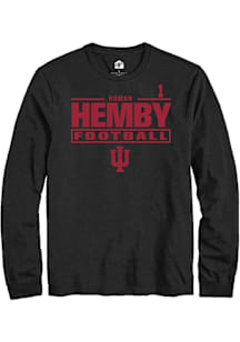 Roman Hemby Indiana Hoosiers Black Football NIL Stacked Box Long Sleeve Player T Shirt