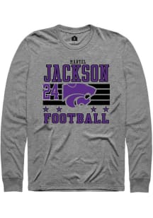 Martel Jackson Mens Grey K-State Wildcats NIL Striped Long Sleeve Player T Shirt