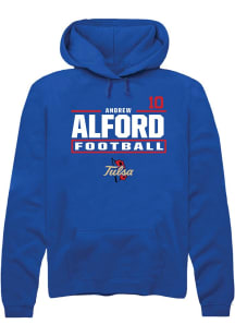 Andrew Alford Rally Mens Blue Tulsa Golden Hurricane NIL Stacked Box Player Hood